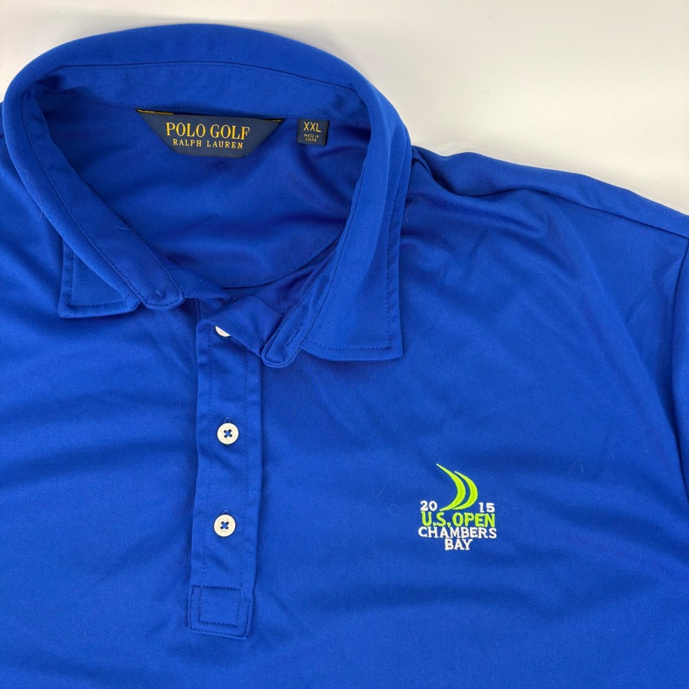 Polo Golf Ralph Lauren Mens XXL Blue 2015 US Open Chambers Bay Performance Polo